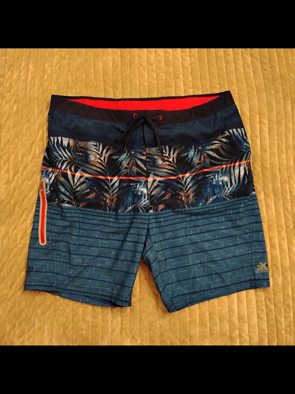 Xersion Men’s Blue Tropical Stripe Swim Trunks